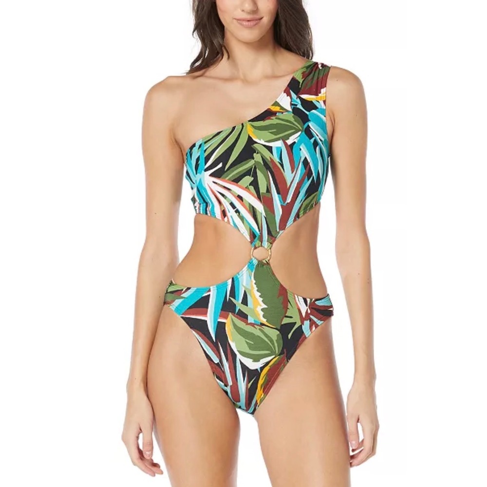 Vince Camuto Women's One-Shoulder‎ Ring-Trim One-Piece Swimsuit Multicolor Sz 10